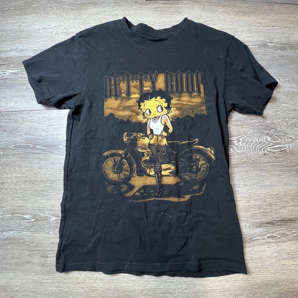 Betty Boop Graphic Tee Unisex Small Black Biker Motorcycle Pinup Retro KS000A